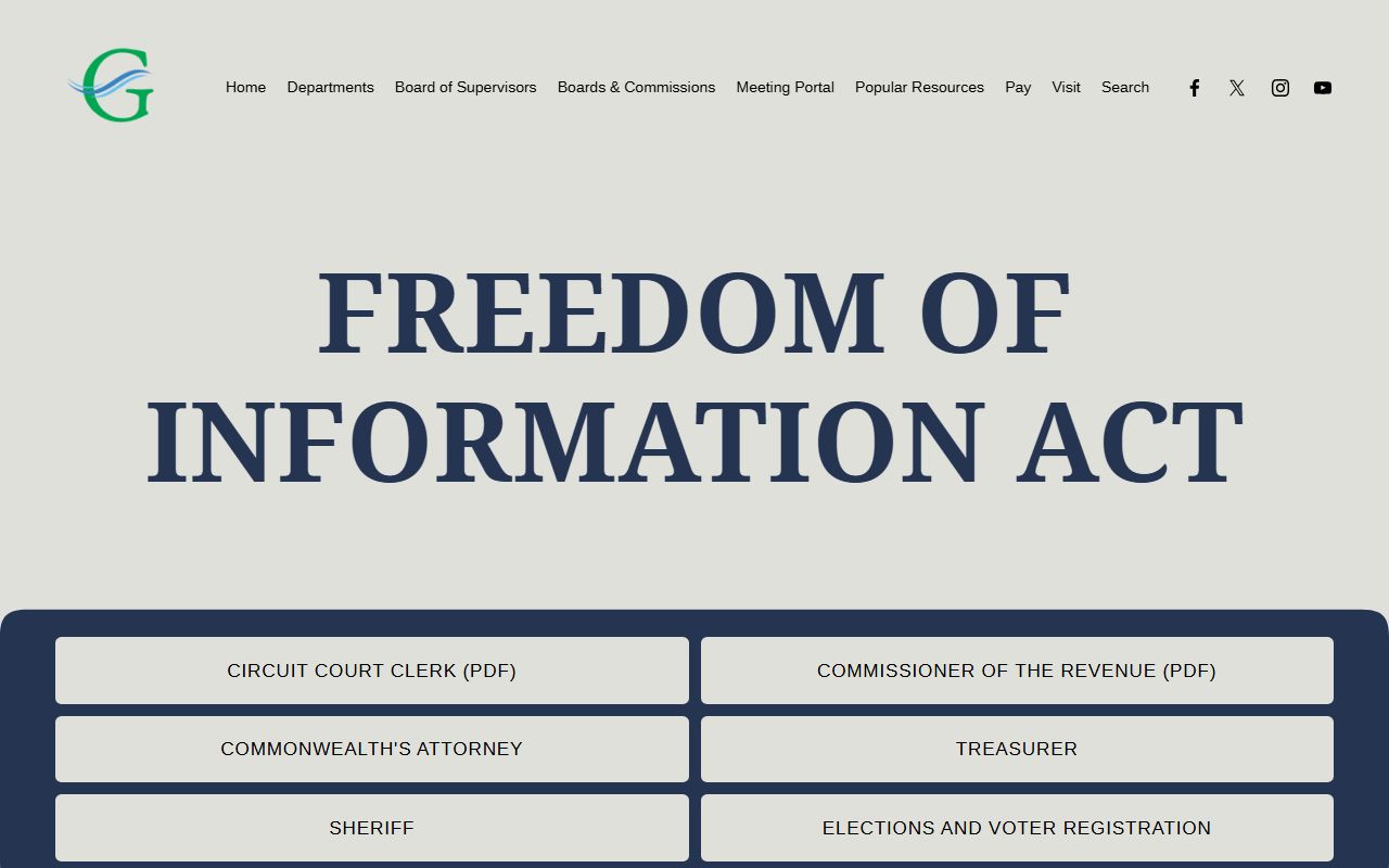 Gloucester County FOIA page with sheriff booking-photo request contact information