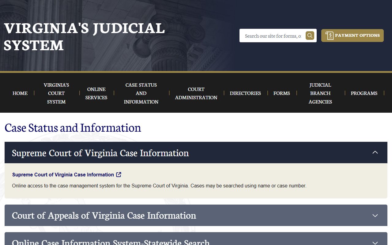 Virginia Courts case information page for Gloucester County court records after jail arrest
